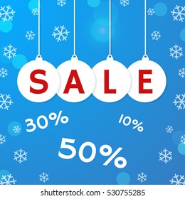 Christmas sale balls with snowflake. Vector illustration.