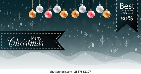 Christmas sale banner, Christmas 20% offer Template with Discount Tag, Vector illustration design