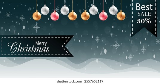 Christmas sale banner, Christmas 30% offer Template with Discount Tag, Vector illustration design