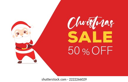 Christmas sale banner with cute santa cartoon