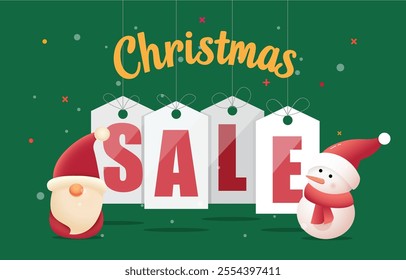 Christmas sale banner design with a cute Santa Claus and a Snowman. Vector illustration