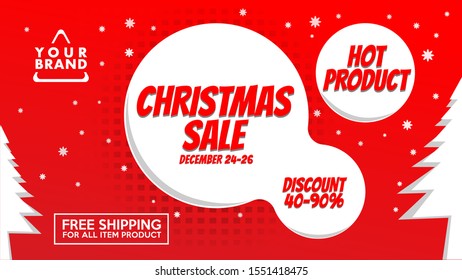 Christmas Sale Banner Design Template, Holiday Flash Sale Promotion Design Concept, Mega Sale Advertising, Big Deal Ads, Red Banner Promotion