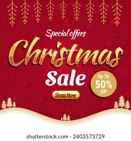 Christmas sale Banner with Discount up to 50% off. Special Offers. Shop Now.