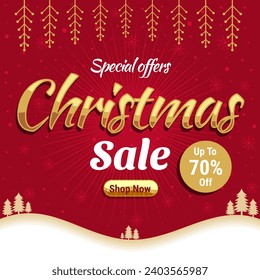 Christmas sale Banner with Discount up to 70% off. Special Offers. Shop Now.
