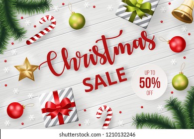 Christmas sale banner with christmas elements.