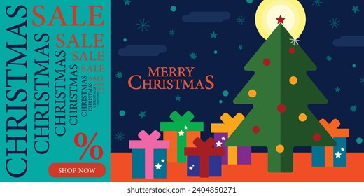 Christmas sale banner. End of year sale. Christmas greeting banner. Merry Christmas.