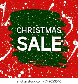 Christmas Sale banner. Fashion Xmas discount coupon for seasonal offer. Vector background with paint stroke.