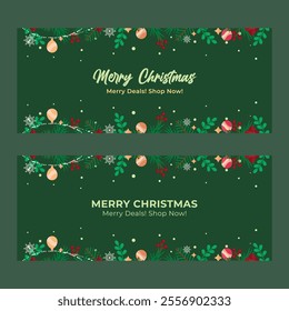 Christmas Sale Banner - Festive Holiday Discount Design, Editable Vector Template, Modern Seasonal Promotion Artwork, Snowflakes, Gifts, and Decorative Elements for Marketing Campaigns