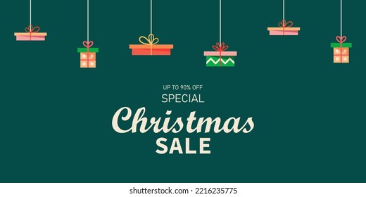 Christmas Sale Banner with Gift Boxes. vector illustration