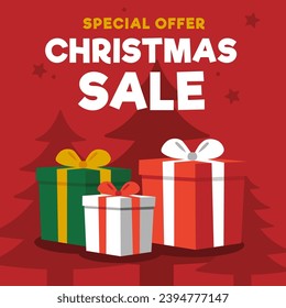 Christmas Sale - banner with christmas gifts decorations. Vector.