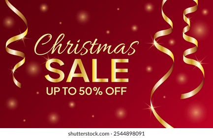 Christmas Sale banner with gold serpentine on red background