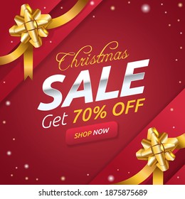 Christmas sale banner with golden ribbons