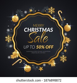 Christmas sale banner with golden wreath