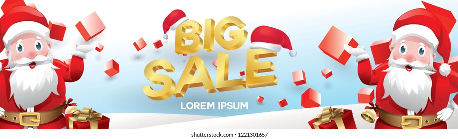 Christmas Sale banner with hat Santa Claus and geometric concept design. Vector illustration