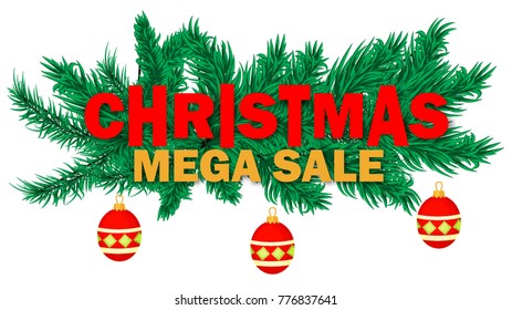 Christmas sale banner holiday discount xmas winter offer advertising background vector illustration. Price card poster special promotion tag. Clearance greeting shop sticker.