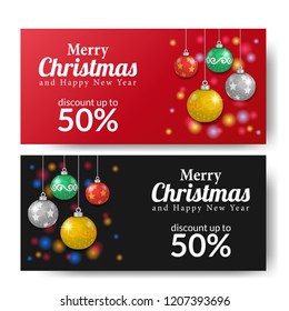 Christmas sale banner label voucher coupon template with illustration of ball 