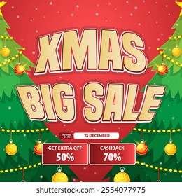 Christmas sale banner layout design. Usable for social media, banner and web internet ads. Flat design vector.