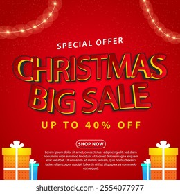 Christmas sale banner layout design. Usable for social media, banner and web internet ads. Flat design vector.