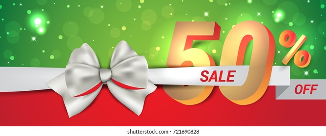 Christmas Sale banner. light stars lippin sale 50% ,Vector Illustration