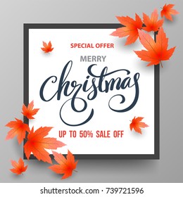 Christmas Sale banner with maples. Vector illustration.