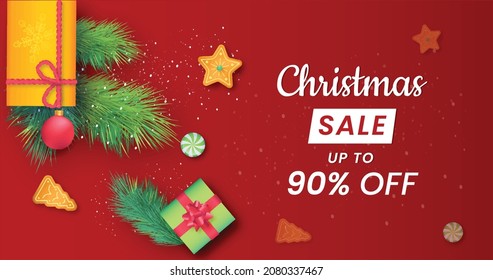 Christmas sale banner, Christmas offer Template with Discount Tag, Vector illustration design
