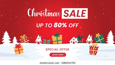 Christmas sale banner,  Christmas offer Template with Discount Tag, Vector illustration design
