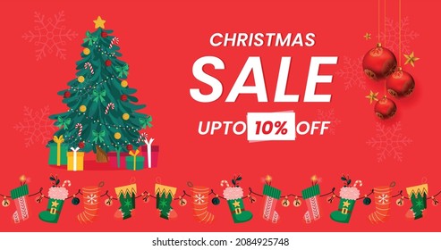 Christmas sale banner,  Christmas offer Template with Discount Tag, Vector illustration design
