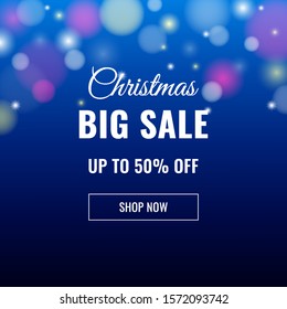 Christmas sale banner on abstract background with light effect and with text for business promotions in shops. Vector illustration. Can be used for web design, banners, advertising, blogs and printing