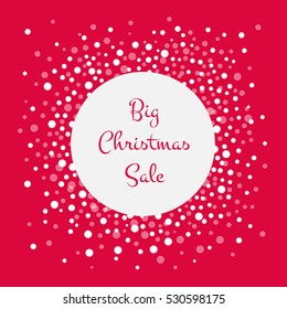 Christmas sale banner on a red background with snow. Holiday discounts.