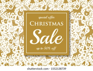 Christmas Sale banner with ornaments. Vector.