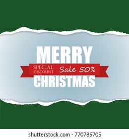 Christmas sale banner in paper ripped style.