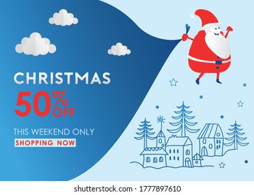 Christmas Sale banner or poster design with 50 discount offer and santa claus.