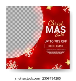 Christmas sale banner with realistic red decoration