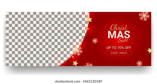 Christmas sale banner with realistic red decoration