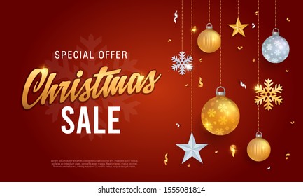 christmas sale banner red background template with glitter gold elements snowflakes stars vacation star party abstract holiday background scene ball red new gold ceremony performance christmas rich ce