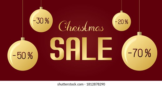 Christmas SALE banner with red gradient background. Vector illustration.