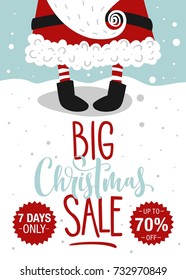 Christmas Sale banner with Santa Claus and Hand drawn lettering text