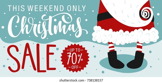 Christmas Sale banner with Santa Claus and Hand drawn lettering text