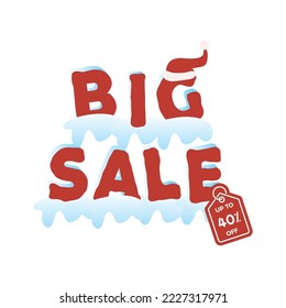 Christmas Sale Banner with snow and shanta claus hat. Up to 40% percentage off Sale. Discount offer price sign. Special offer symbol. Discount tag badge Special Offer Label, Sticker, Tag, Banner, Ad