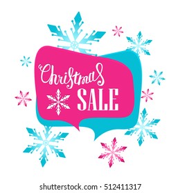 Christmas sale. Sale banner in a speech bubble. Hand lettering inscription.