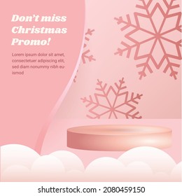 Christmas sale banner square promotion with 3D elements pink color