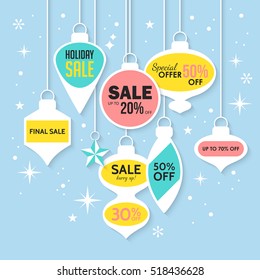 Christmas sale banner and stickers design template. Vector illustration for social media promotions, newsletter and ads