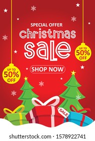 Christmas Sale Banner, Template Design, Red Background look elegant promotion.