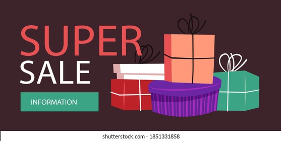 Christmas sale banner template with gift boxes. New Year and Merry Christmas background template. Modern website template designs. Design concepts of web page design for website. 