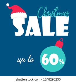 christmas sale banner vector. Banner design template with Santa Claus hat. Vector illustration.