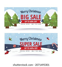 Christmas sale banner. Vector illustration. Flat design.