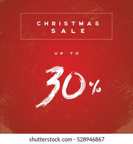 Christmas sale banner vector illustration with watercolor handwritten typography and grunge, vintage, worn, old style. Eps10 vector illustration.
