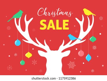 Christmas sale banner, Xmas template background with deer silhouette. Retail marketing, new advertising campaign, holiday shopping