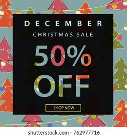 Christmas sale banner,poster template.Winter colorful pattern background.Vector illustration.