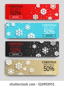 Christmas sale banners set  with snowflakes. Vector illustration.